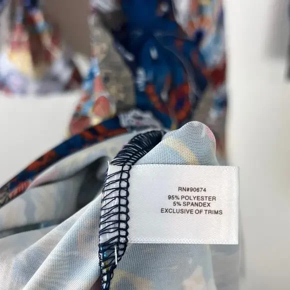 Boho Peacock Print Bell Sleeve Peasant Dress Flowy Festival XL - Picture 3 of 7